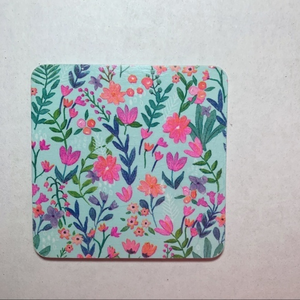 Cup Coasters, Coaster Set, Blue Floral Print Wooden Coasters - Picture 2 of 4